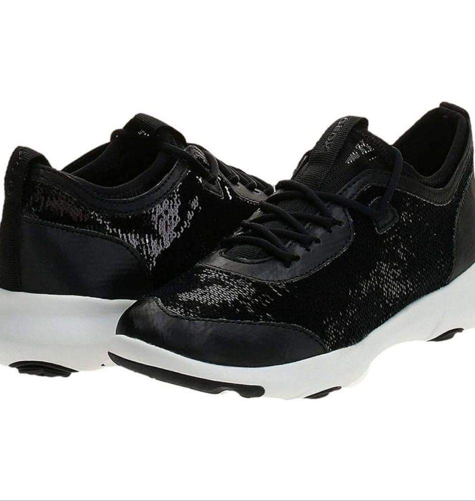 Geox D Nebula X A Women's Low Top Lace Up Sequin Sneakers In Black Size 10  B-1
